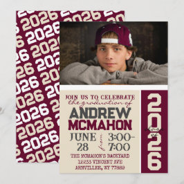 Invitación Cream Tan & Burgundy Graduation Photo Invitation