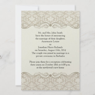 Invitación Cream Tan Damask Swirls Post Boda