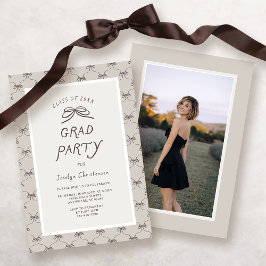Invitación Cream Taupe Coquette Bow Grad Party
