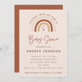 Invitación Cream & Terracotta Boho Rainbow Moon Baby Shower