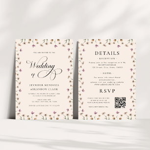 Invitación Cream Watercolor Wildflower Calligraphy Boda
