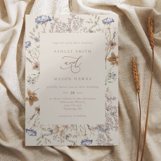 Invitación Cream Watercolor Wildflowers Boda de caligrafía (Subido por el creador)