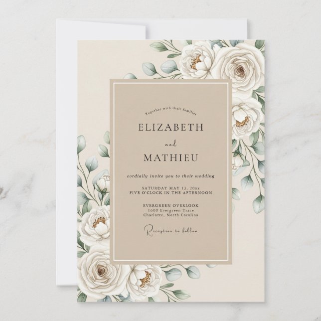 Invitación Cream White Ethereal Bloom Wedding (Anverso)