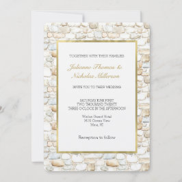 Invitación Cream White Grey Faux Stones Wedding  