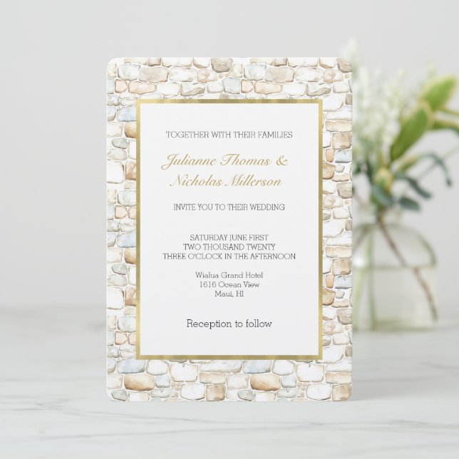 Invitación Cream White Grey Faux Stones Wedding   (Anverso de pie)