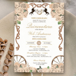 Invitación Cream White Rose Western Charro Quince