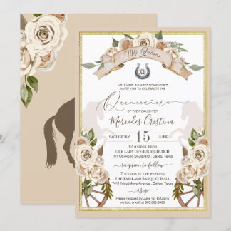 Invitación Cream White Roses Western Charro Quinceanera