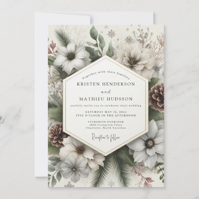 Invitación Cream Winter Bloom Wedding (Anverso)