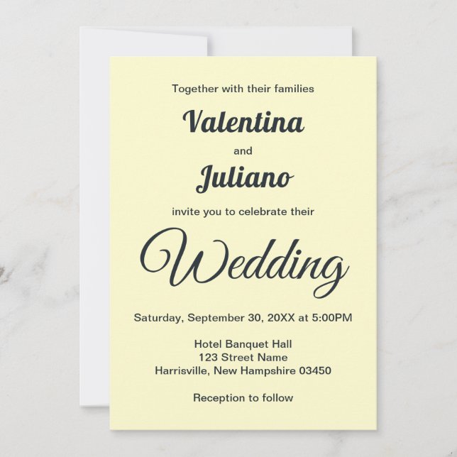 Invitación Cream With Slate Text Wedding Invitation (Anverso)