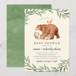Invitación Cream Woodland Greenery Forest Animals Baby Shower