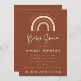 Invitación Cream y Terracotta Boho Rainbow Moon Baby Shower I