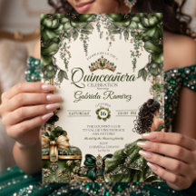 Cream y Verde Tiara Floral Dorada Quinceañera