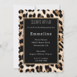 Invitación Creamy Brown Black Leopardo Gold Purpurina