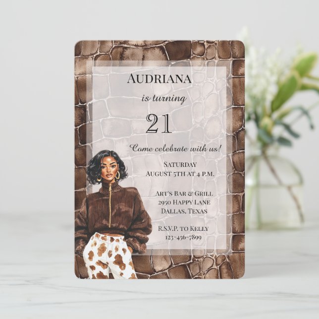 Invitación Creamy Brown Chocolate Brown Black Woman Cumpleaño (Anverso de pie)
