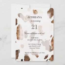 Invitación Creamy Brown Chocolate Cow Print Animal Cumpleaños