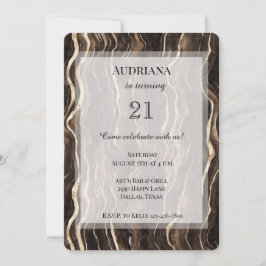 Invitación Creamy Brown Chocolate Gold Swirls Cumpleaños
