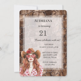 Invitación Creamy Brown Chocolate Red Hair Chica Cumpleaños