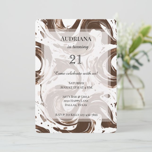 Invitación Creamy Brown Chocolate Swirls Cumpleaños (Anverso de pie)