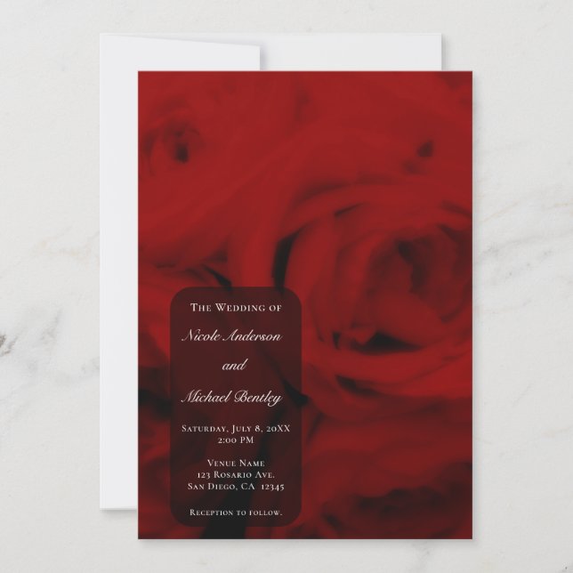 Invitación Creamy Soft Red Roses Elegante Boda Minimal (Anverso)