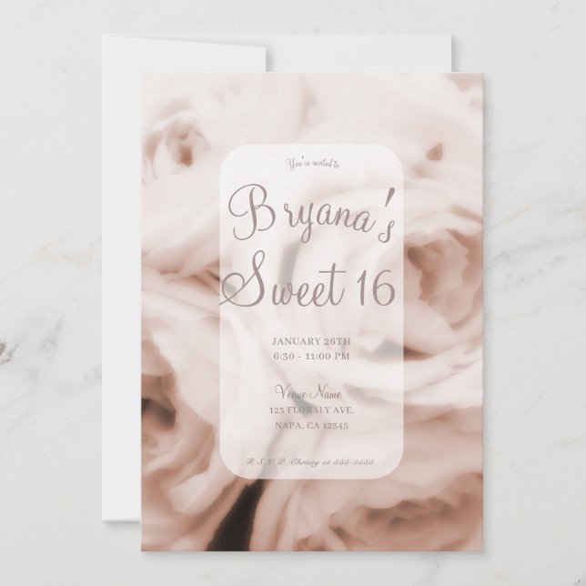 Invitación Creamy Soft Rubor Rosa Rosa Elegante Dulce 16 (Anverso)