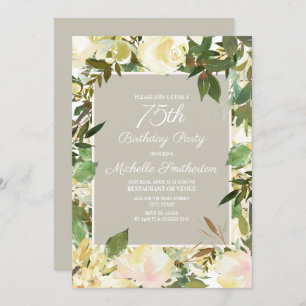 Invitación Creamy White Floral Botánica 75º cumpleaños