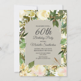 Invitación Creamy White Floral Sage Green 60 cumpleaños
