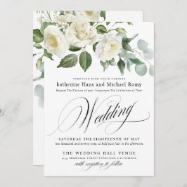 Invitación CreamyFloral Eucalyptus Script Calligraphy Wedding