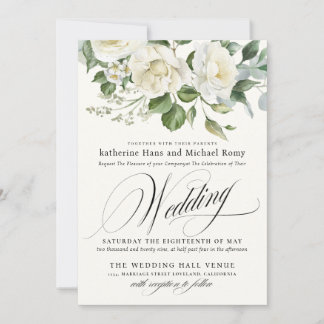 Invitación CreamyFloral Eucalyptus Script Calligraphy Wedding