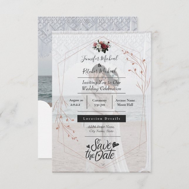 Invitación Crear su propia caligrafía minimalista fotográfica (Anverso / Reverso)