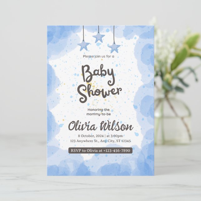 Invitación Crear su propio Baby Shower azul Personalizado (Anverso de pie)