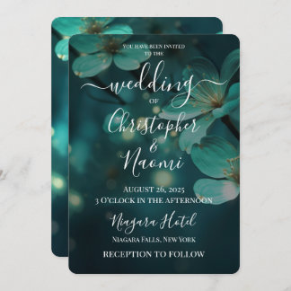 Invitación Crear su propio Boda de flores y luces Verde azula