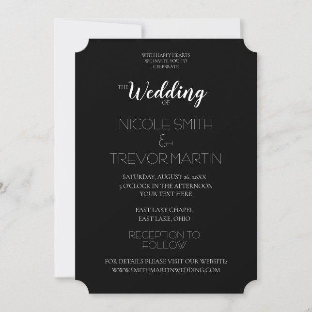 Invitación Crear su propio Boda personalizado negro (Anverso)