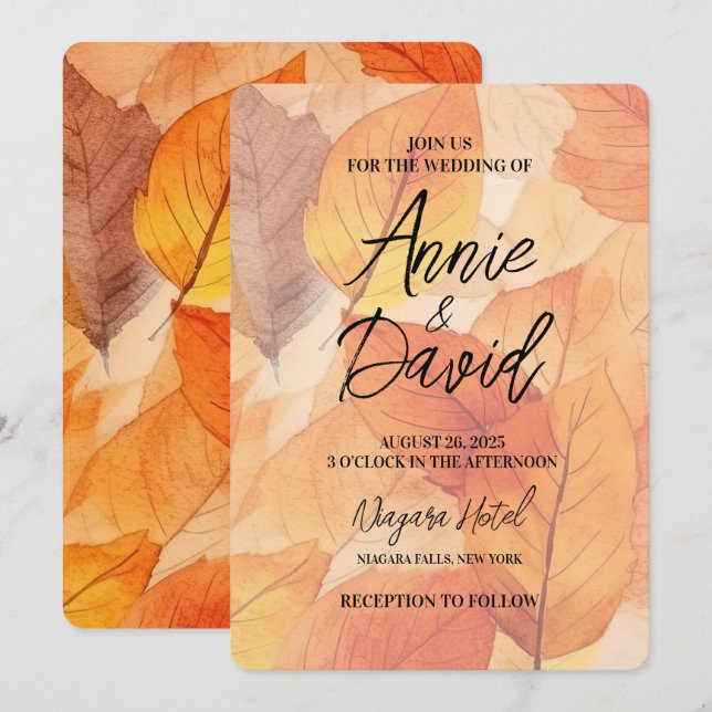 Invitación Crear su propio Naranja Personalizado Boda de hoja (Anverso / Reverso)