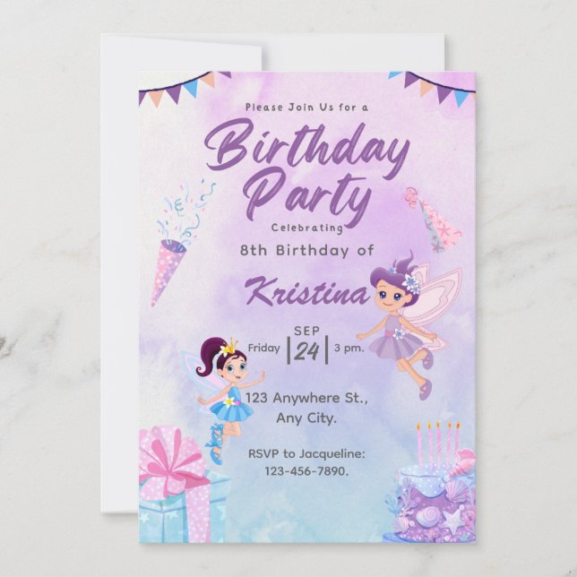 Invitación Crear su propio Personalizado Chicas Cute Fairy Bi (Anverso)