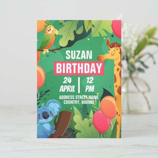 Invitación Crear su propio Personalizado Cute Animales Niños  (Anverso de pie)