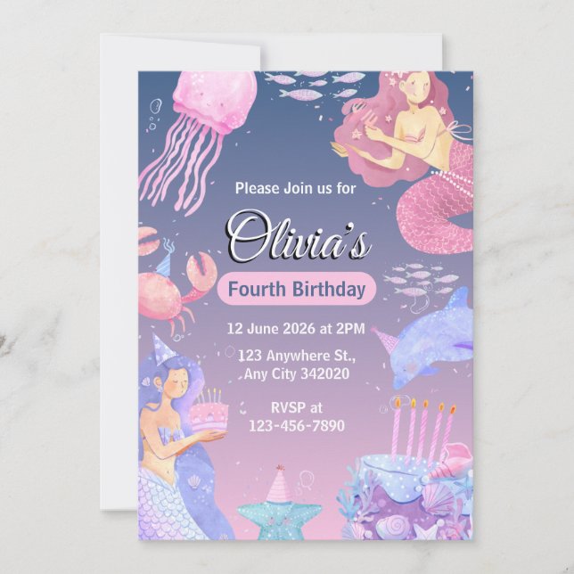 Invitación Create your own Custom Girls Mermaid Birthday (Anverso)