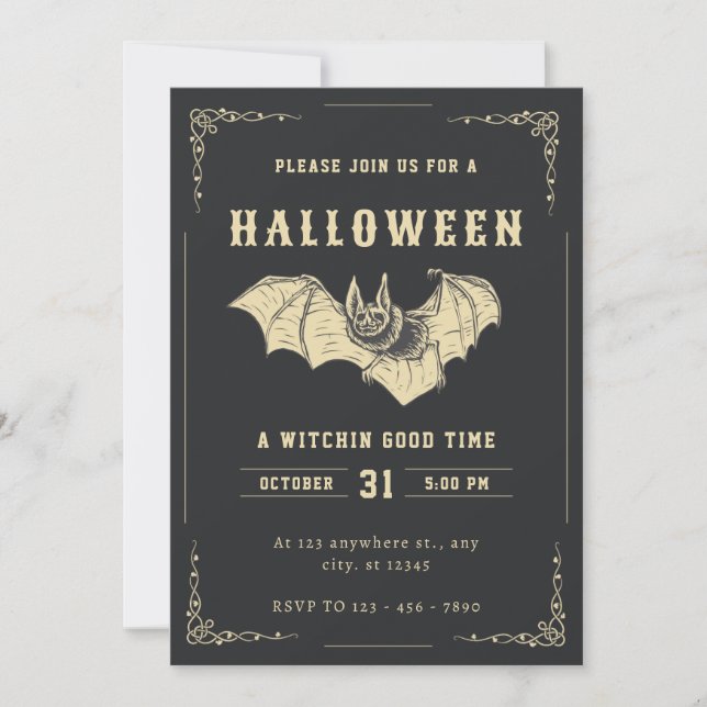 Invitación creativa de Halloween Oscuro Y Oro (Anverso)