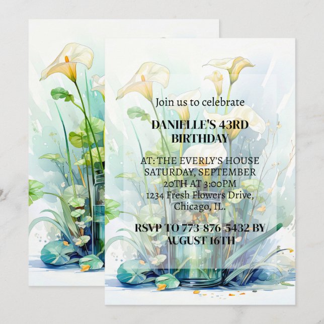 Invitación Creativa fiesta de cumpleaños de arte de flores de (Anverso / Reverso)