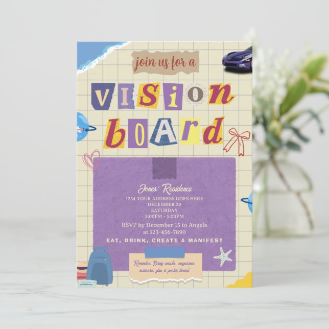 Invitación Creative Scrapbook Vision Board Girls Night Party (Anverso de pie)