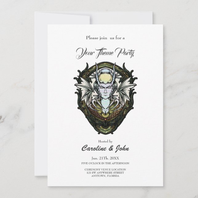 Invitación Creatura de fantasía oscura con alas. (Anverso)