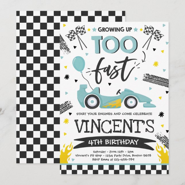 Invitación Crecer demasiado rápido en la fiesta de cumpleaños (Anverso / Reverso)