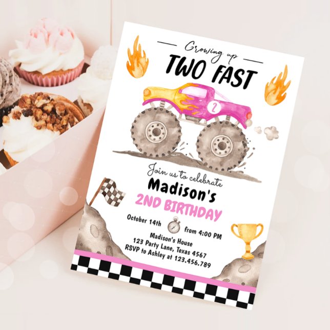 Invitación Crecer Dos Camiones Rápidos Chicas Cumpleaños (Subido por el creador)