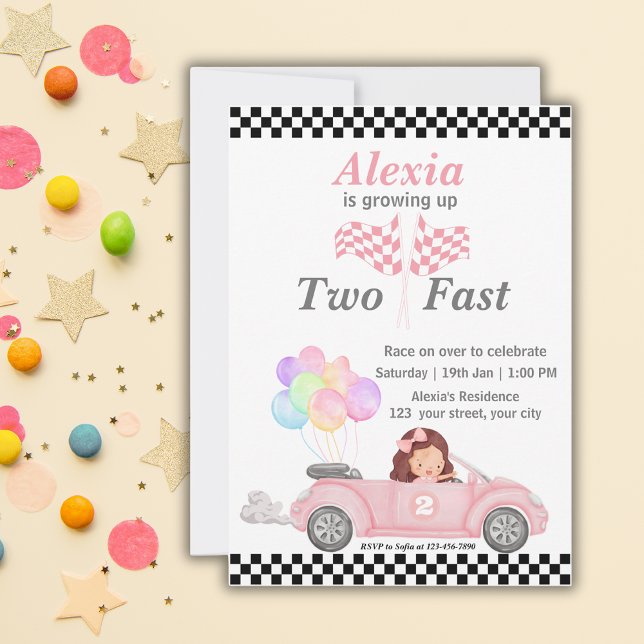 Invitación Crecer dos Chicas de autos de carreras rápido rosa (Subido por el creador)