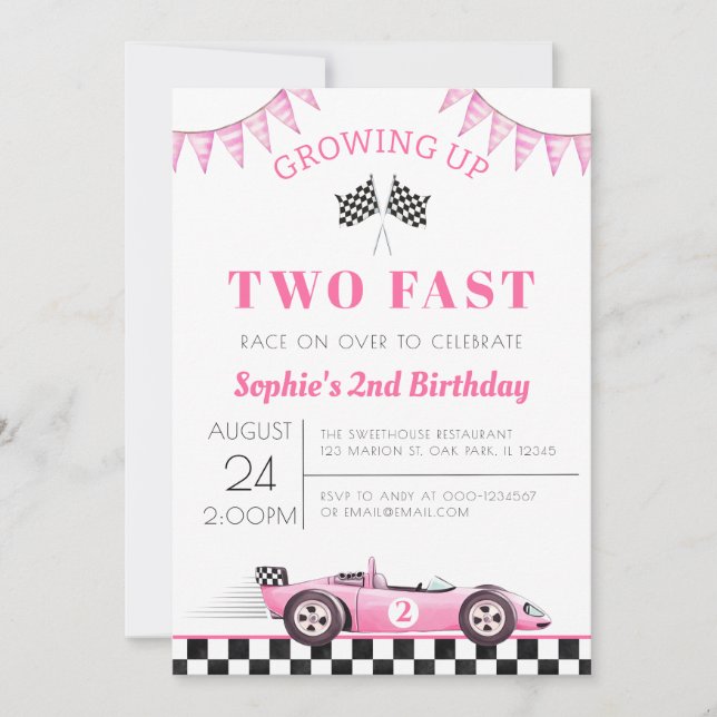 Invitación Crecer dos Chicas de autos de carreras rápido segu (Anverso)