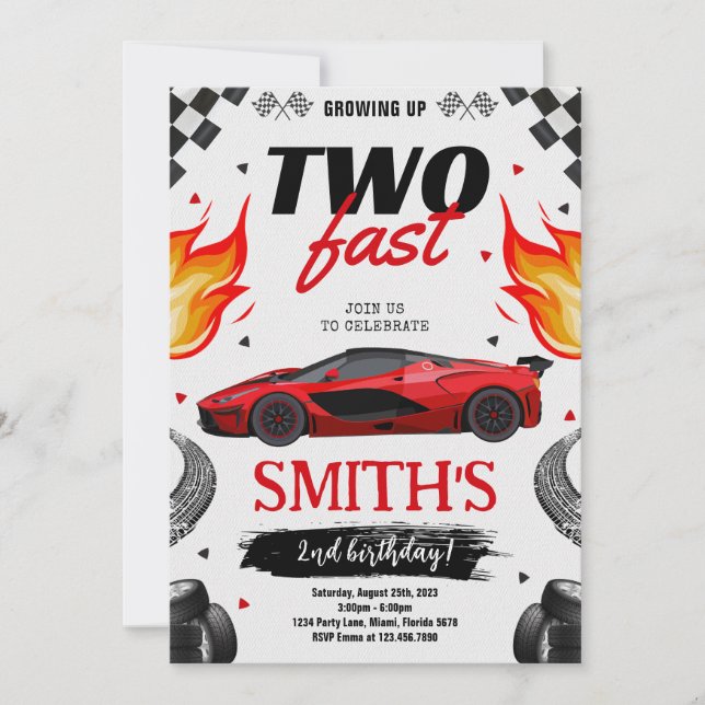 Invitación Crecer Dos Chicos de Carro Rápido Cumpleaños (Anverso)