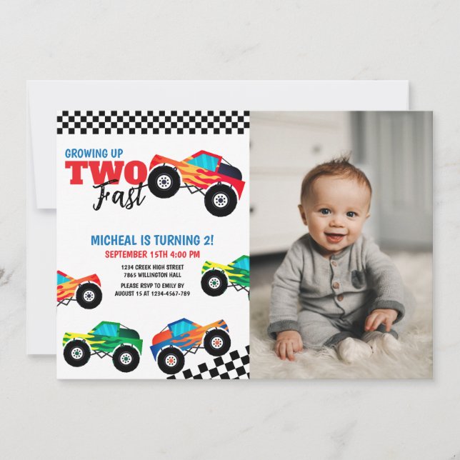 Invitación Crecer Dos Monstruos Rápidos Foto Cumpleaños (Anverso)