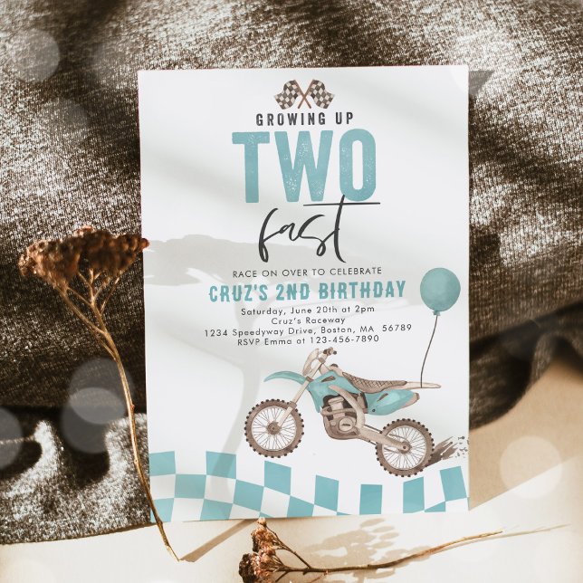 Invitación Crecer Dos Rápidamente Blue Dirt Bike Boy Cumpleañ (Subido por el creador)
