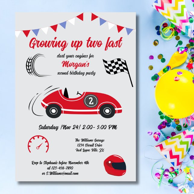 Invitación Crecer Dos Rápidos Cumpleaños de Carrera Roja Fest (Subido por el creador)