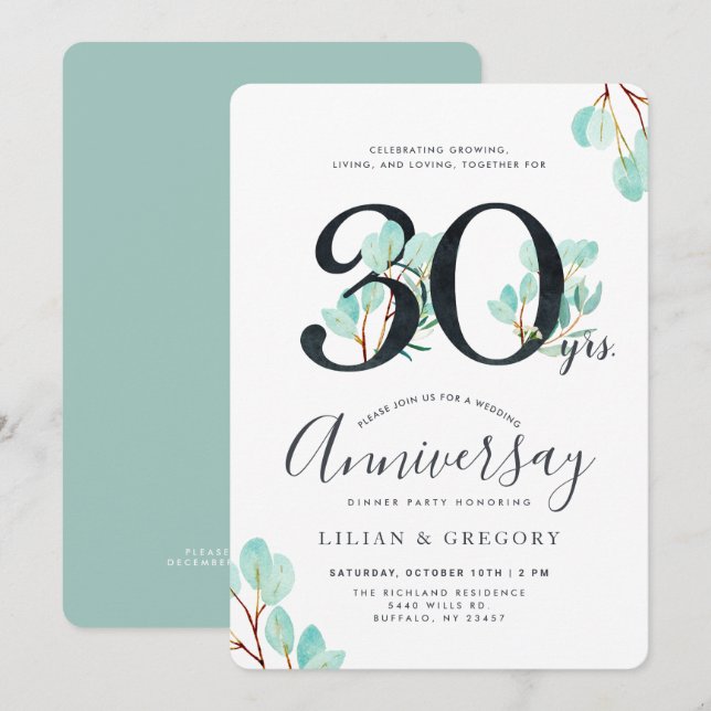 Invitación Crecer juntos tema del 30 aniversario de Eucalyptu (Anverso / Reverso)