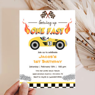 Invitación Crecer un auto de carrera roja rápido primer cumpl